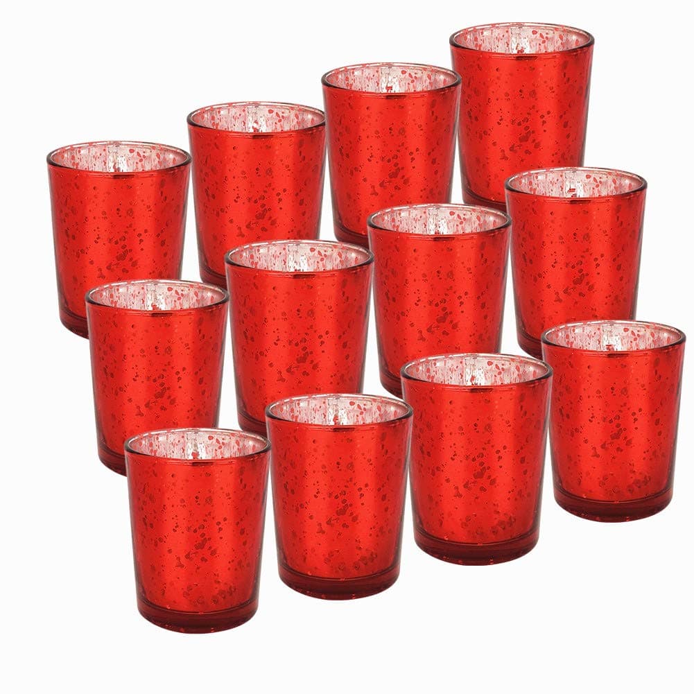 12 unidades de portavelas rojo moteado para velas de té