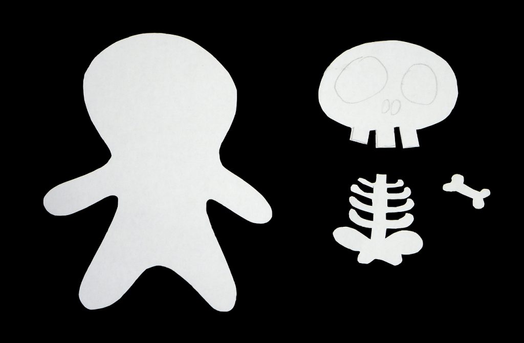 patrones de papel de un esqueleto para hacer adornos de halloween