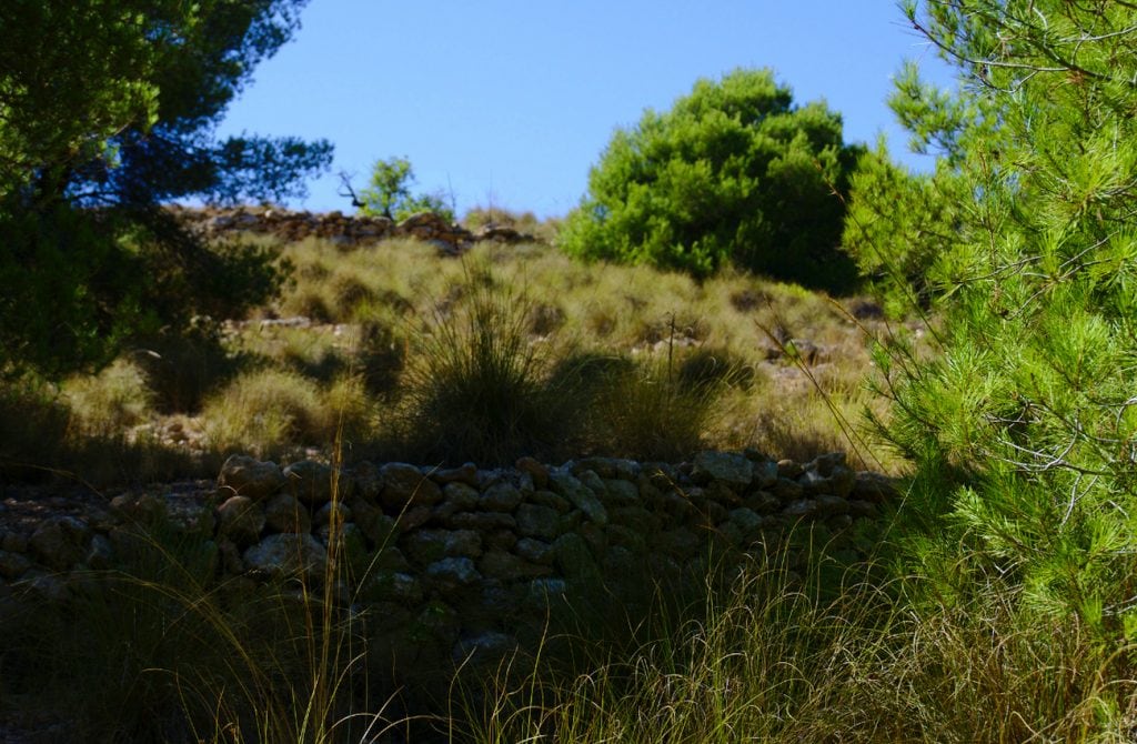 bancada de piedra en la ladera del barranco de paco mañaco santa pola