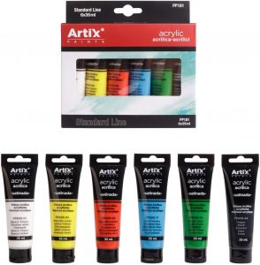 set de pinturas acrilicas mp de colores basicos 6 tubos de 35ml