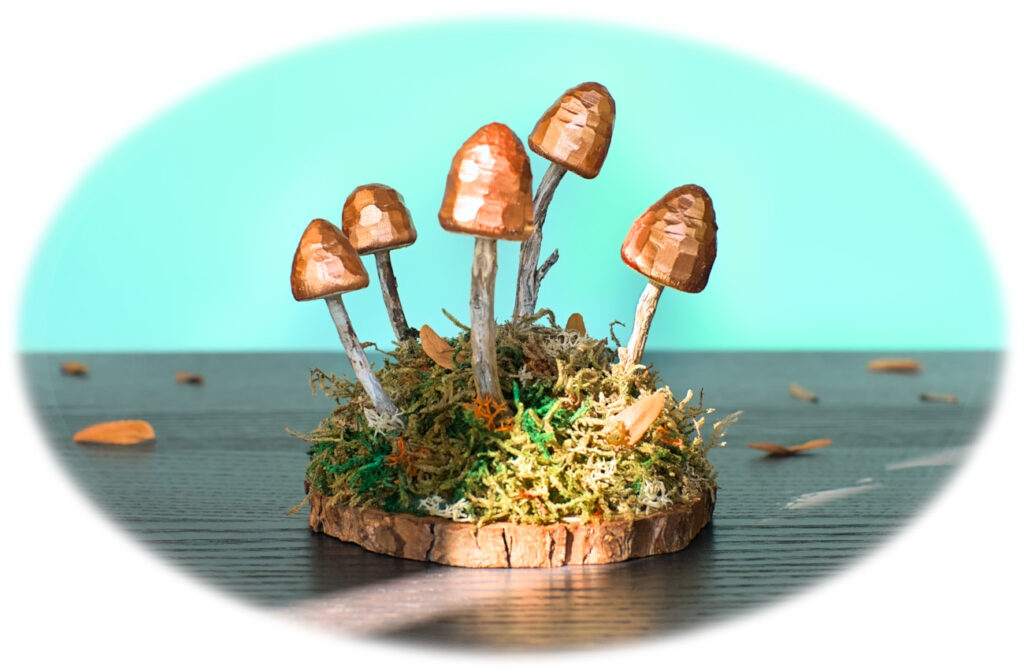 adorno de otoño para decorar la casa hecho con setas de madera