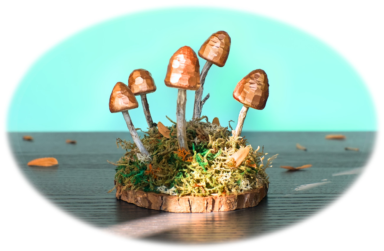 adorno de otoño para decorar la casa hecho con setas de madera