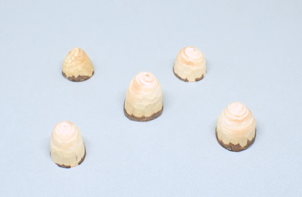 diferentes sombreros de seta tallados en madera