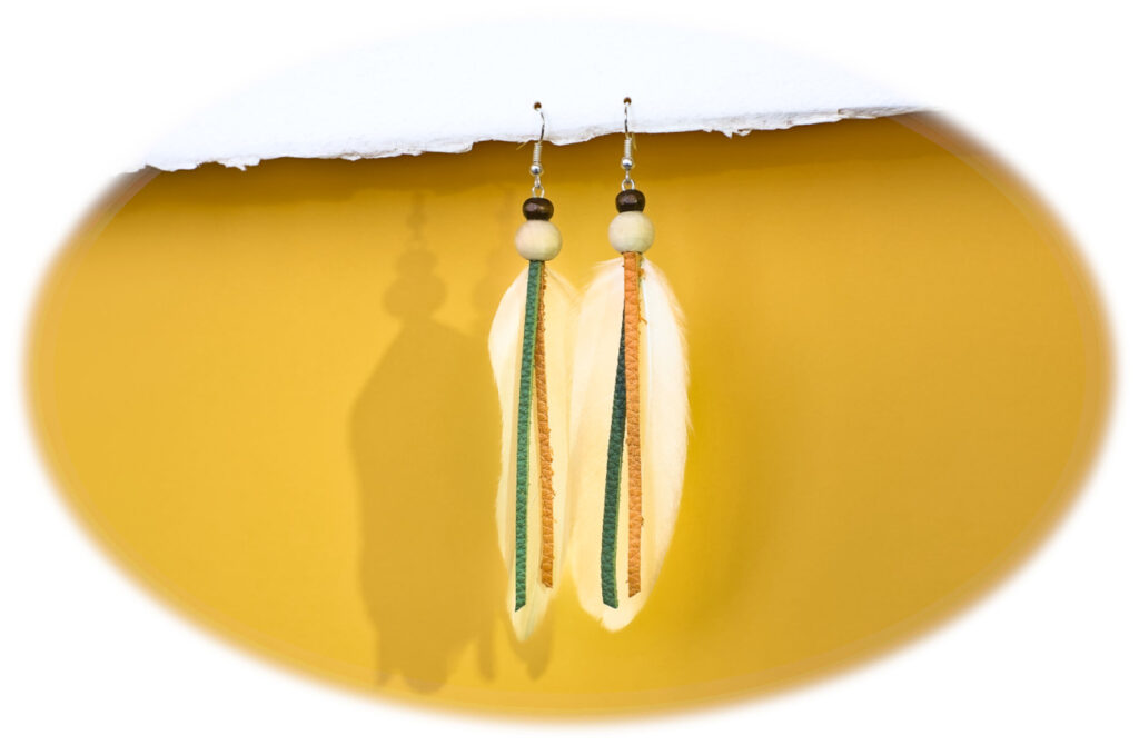 sencillos pendientes largos de plumas con tiras de cuero